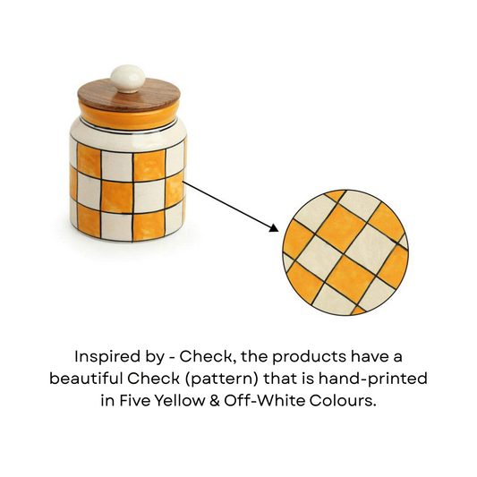 check pattern ceramic storage jar