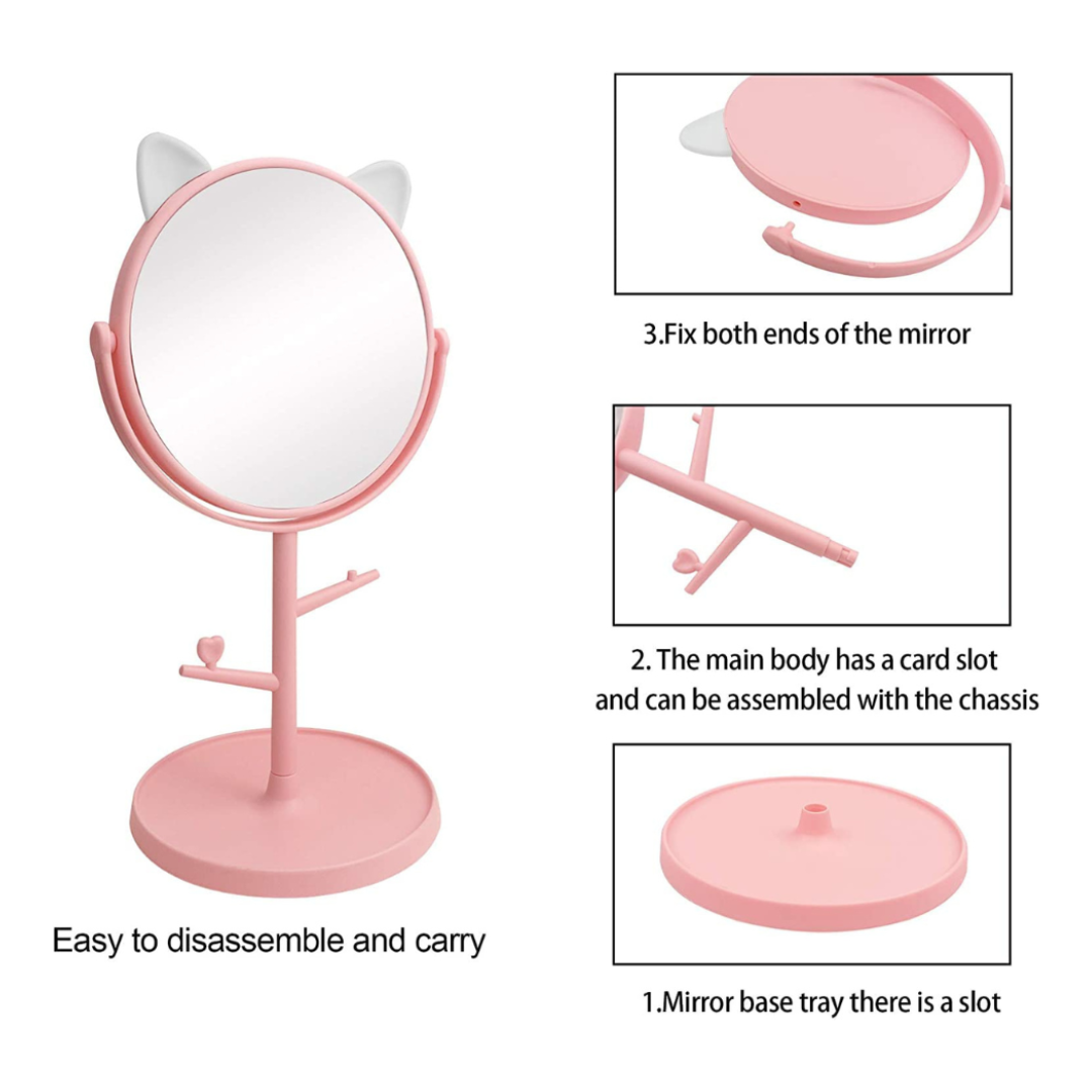 pink & white cute cat-ear makeup mirror