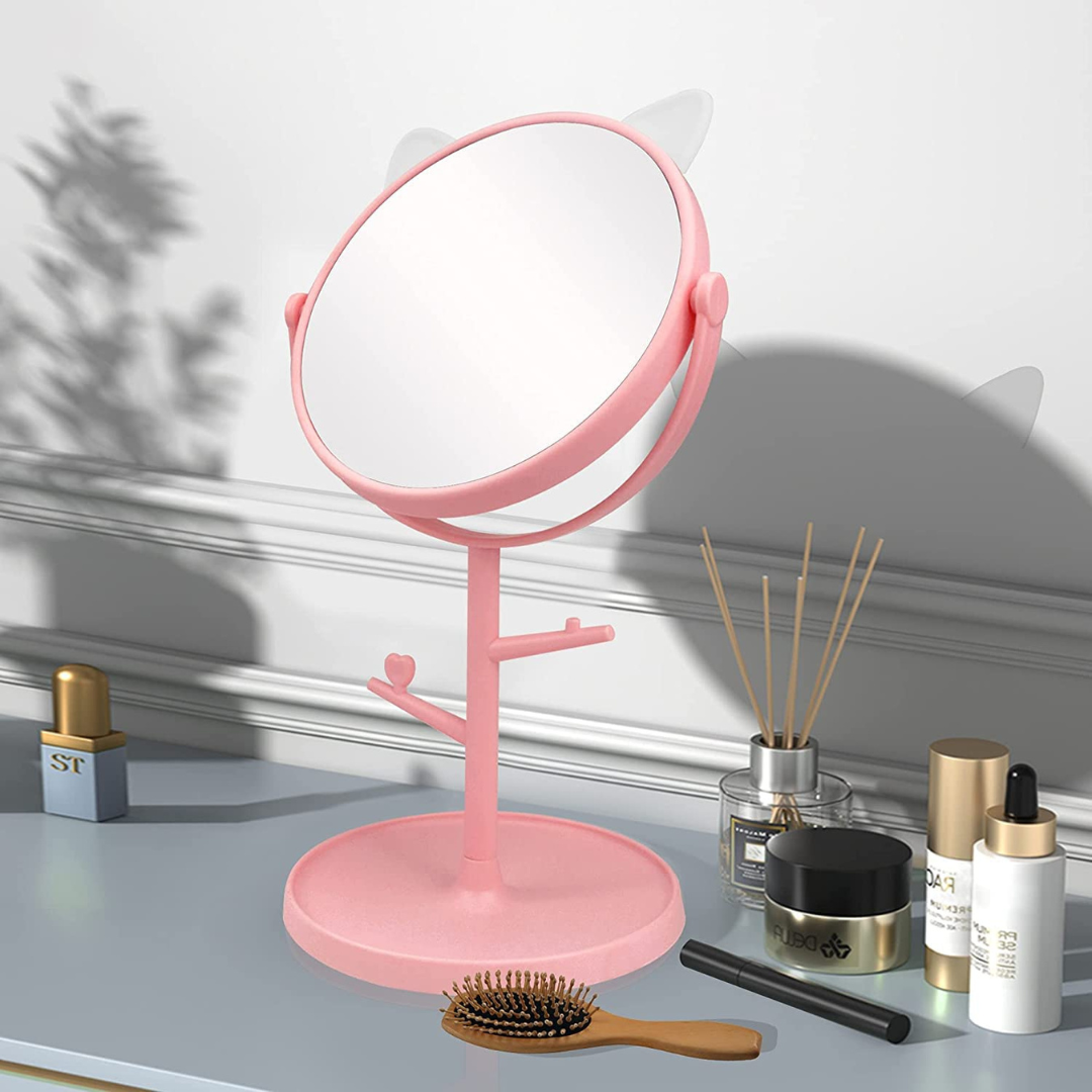 pink & white cute cat-ear makeup mirror