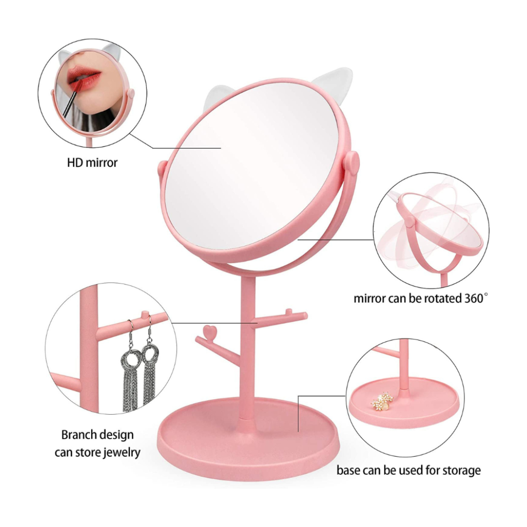 pink & white cute cat-ear makeup mirror