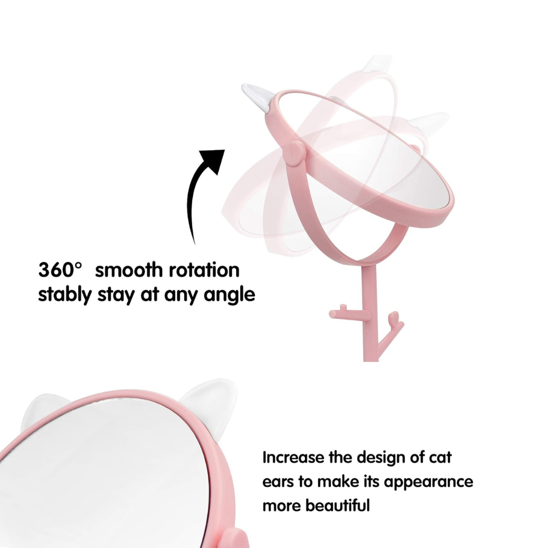pink & white cute cat-ear makeup mirror