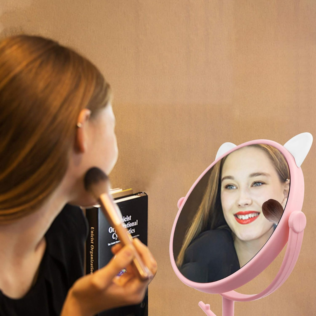 pink & white cute cat-ear makeup mirror