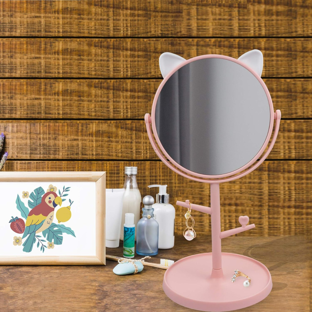 pink & white cute cat-ear makeup mirror