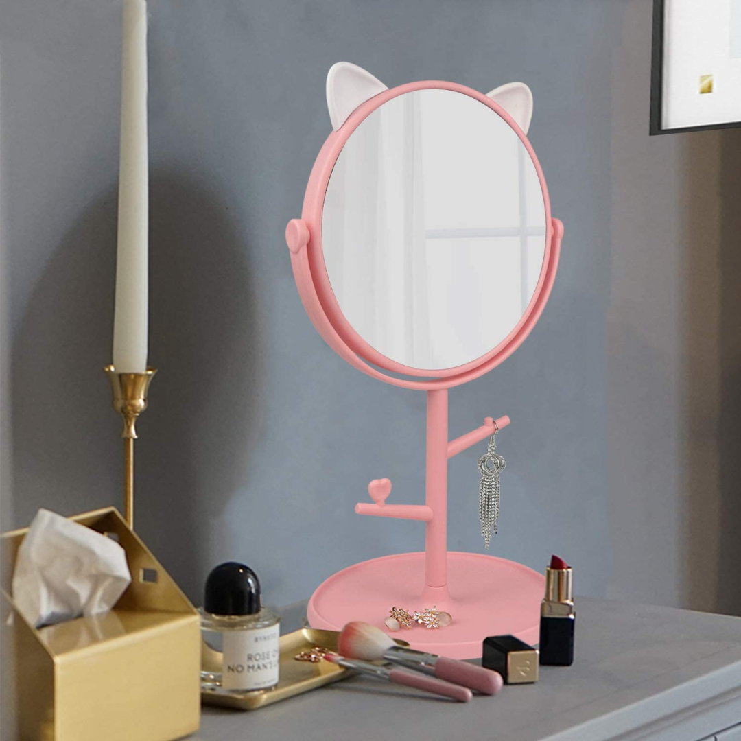 pink & white cute cat-ear makeup mirror