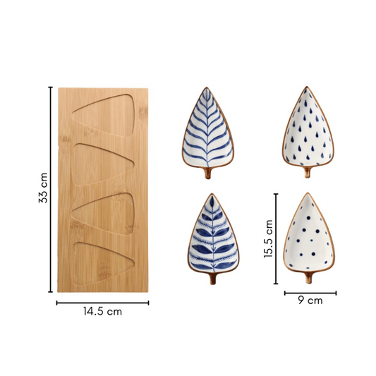 serving platter – set of 4 plates with bamboo