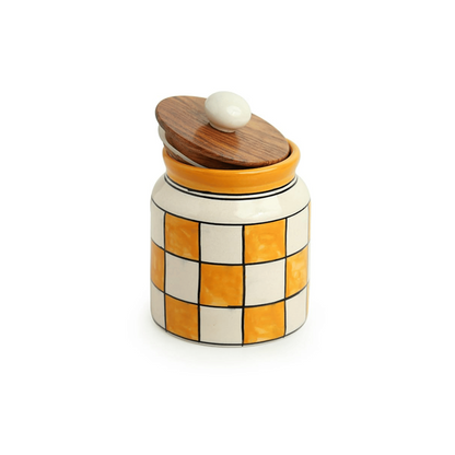 check pattern ceramic storage jar