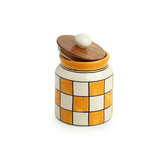 check pattern ceramic storage jar