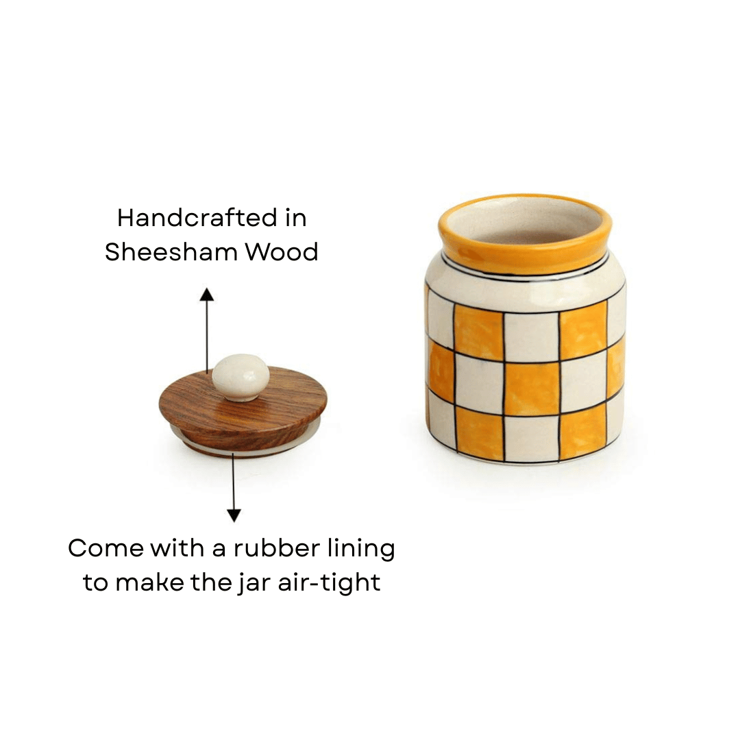 check pattern ceramic storage jar