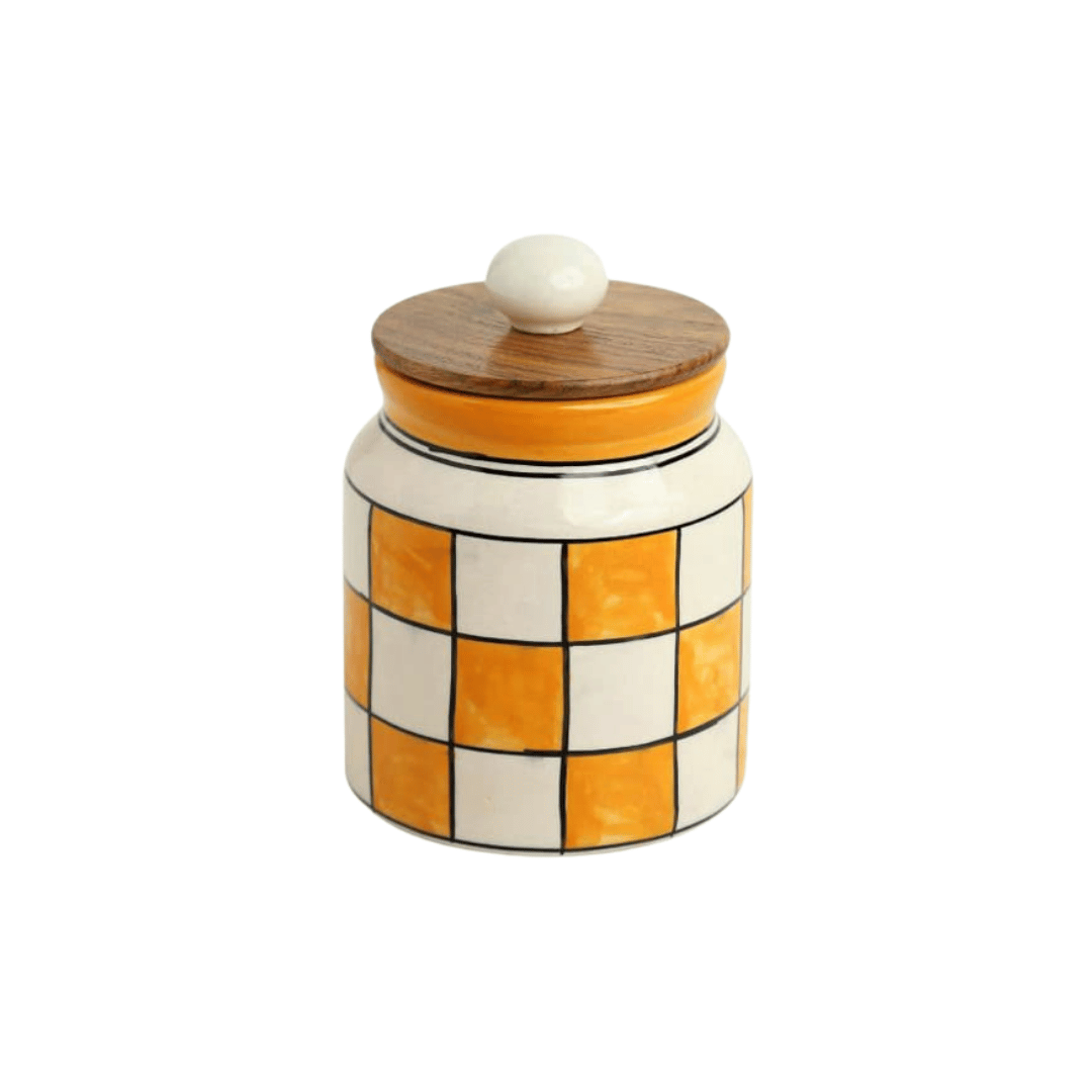 check pattern ceramic storage jar