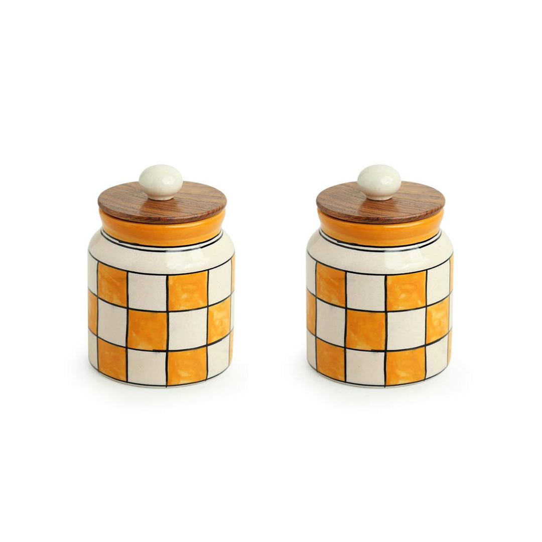 check pattern ceramic storage jar