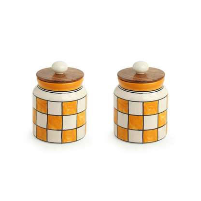 check pattern ceramic storage jar