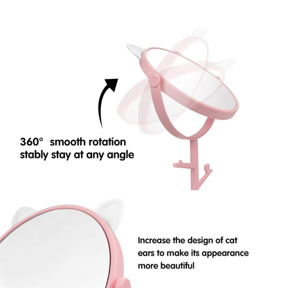 pink & white cute cat-ear makeup mirror