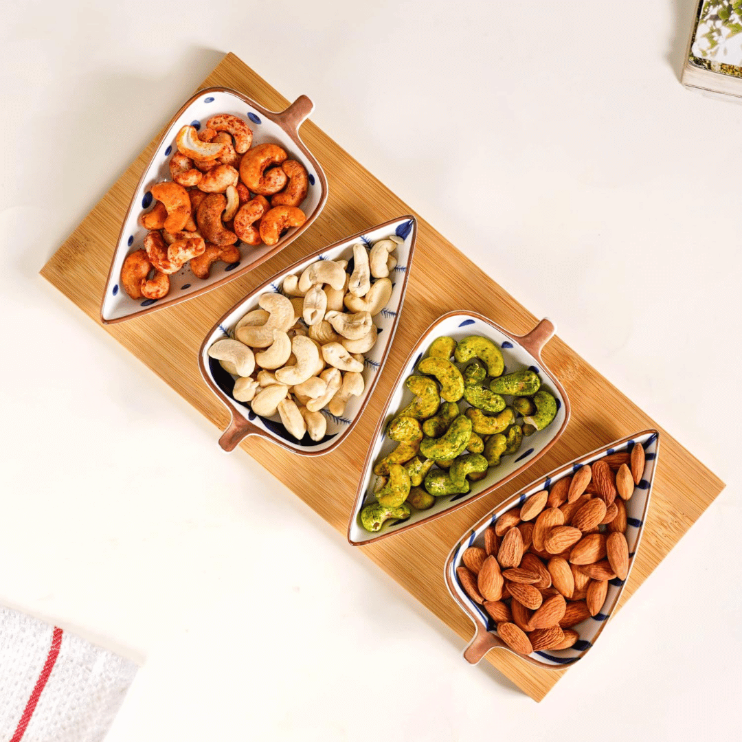 serving platter – set of 4 plates with bamboo
