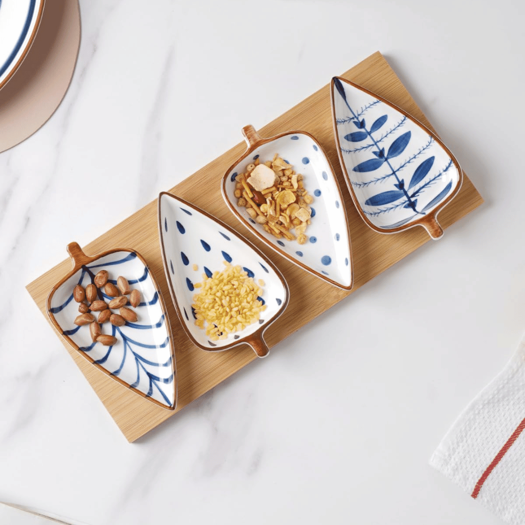 serving platter – set of 4 plates with bamboo
