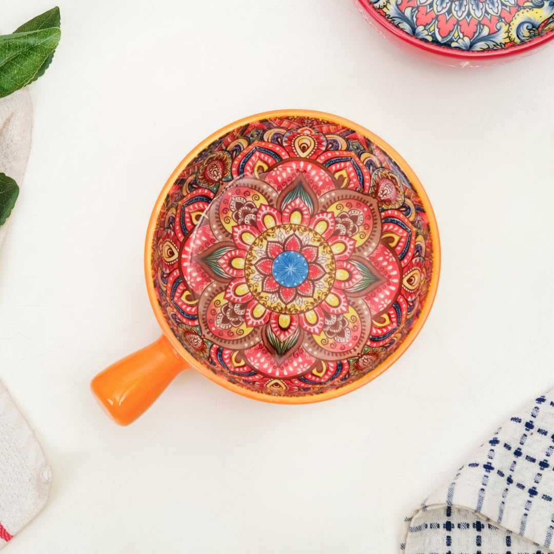colorful ceramic noodle bowl – 600ml with handle