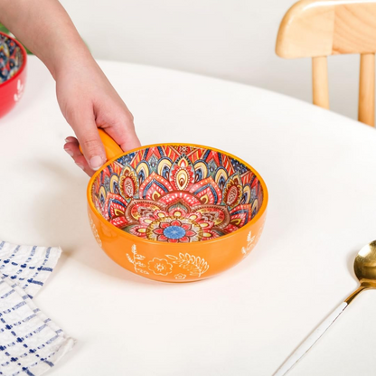 colorful ceramic noodle bowl – 600ml with handle